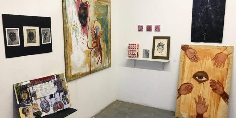 wide shot of Shannon Bono's studio set up for the open studios