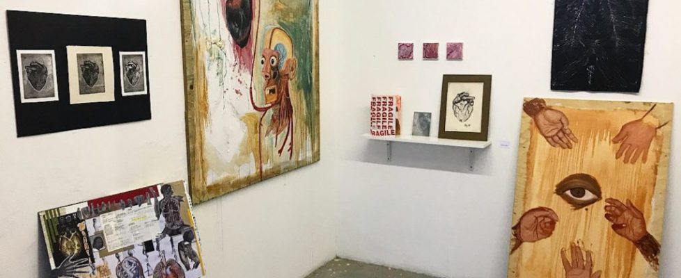 wide shot of Shannon Bono's studio set up for the open studios