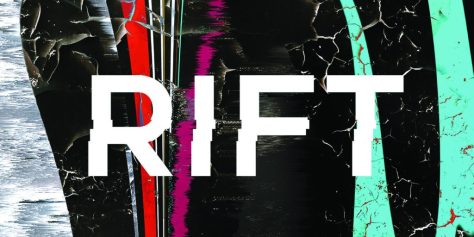 Black background with slash colours of red green and grey with the word 'RIFT' in white layered on top.